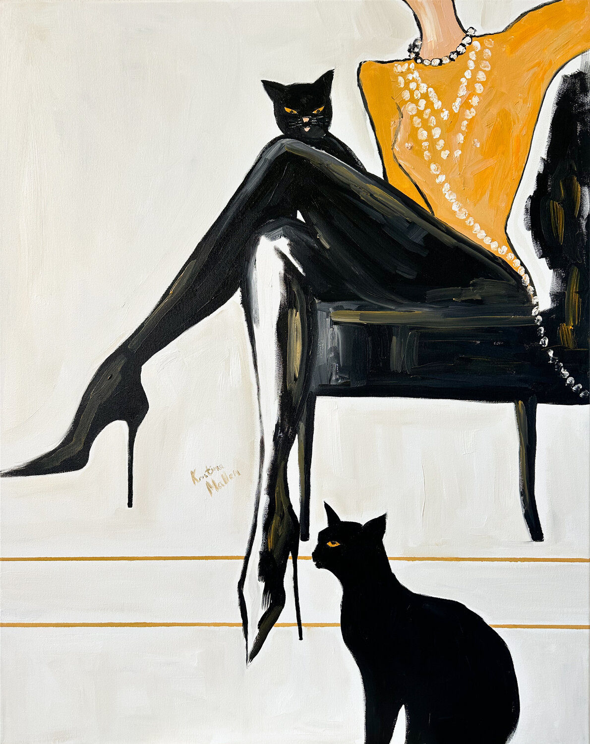 Jealous Cats II Kristina Mallen Original painting for sale