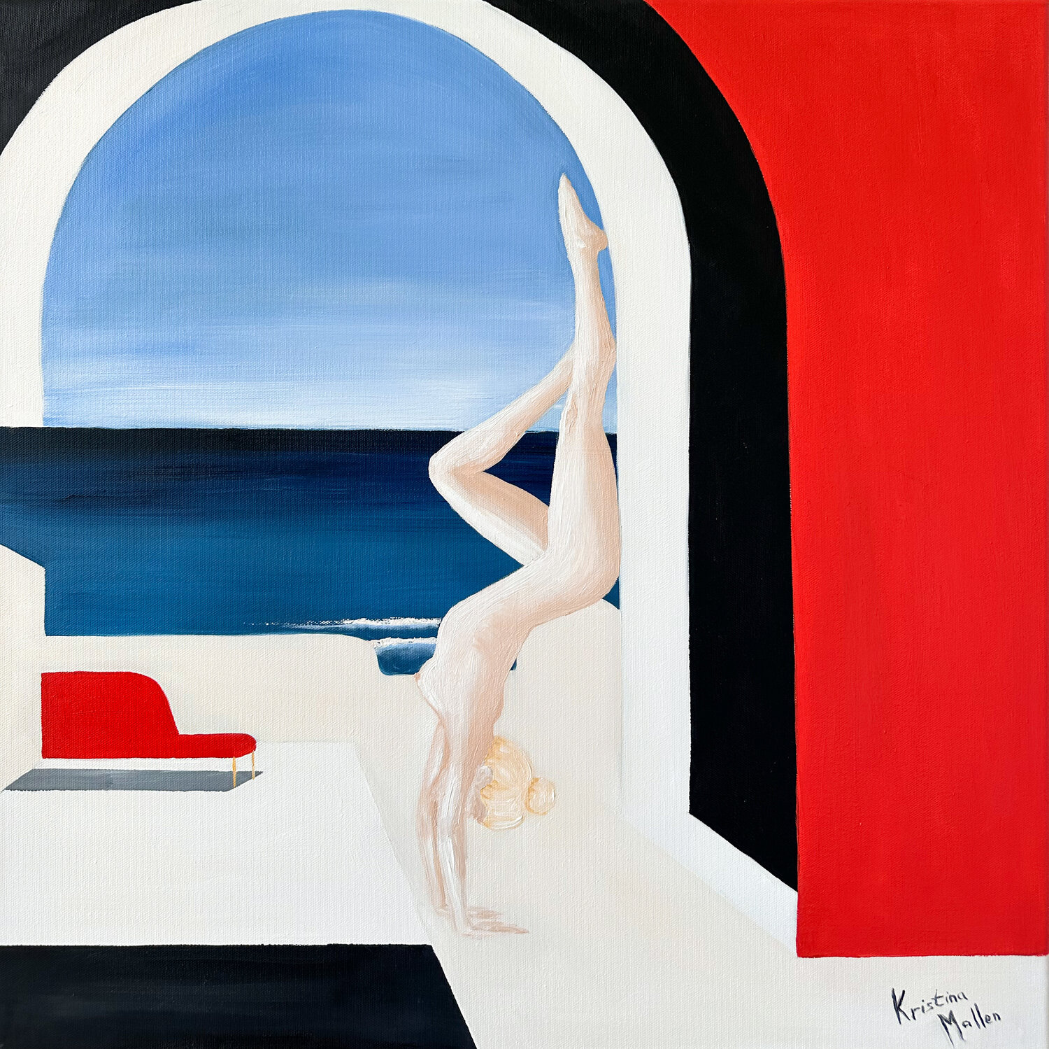 Morning Yoga in Santorini Kristina Mallen Original painting for sale