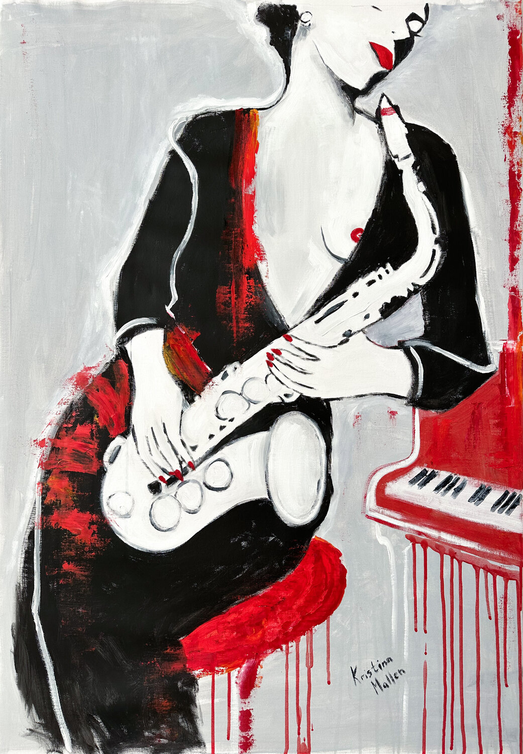 La Saxophoniste Kristina Mallen Original painting for sale