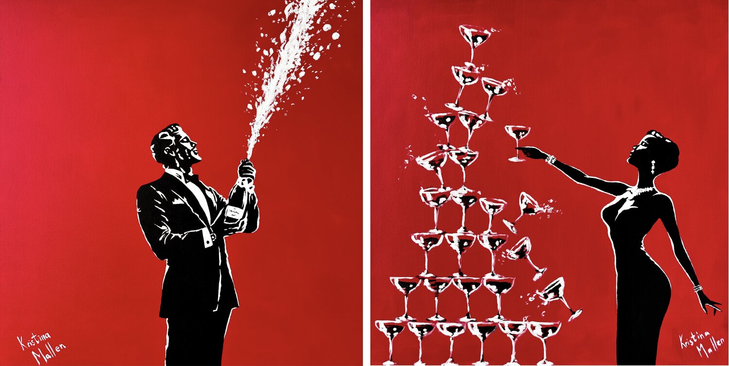 Champagne Chaos: Because She Wanted Exactly That Moment Kristina Mallen Original painting for sale