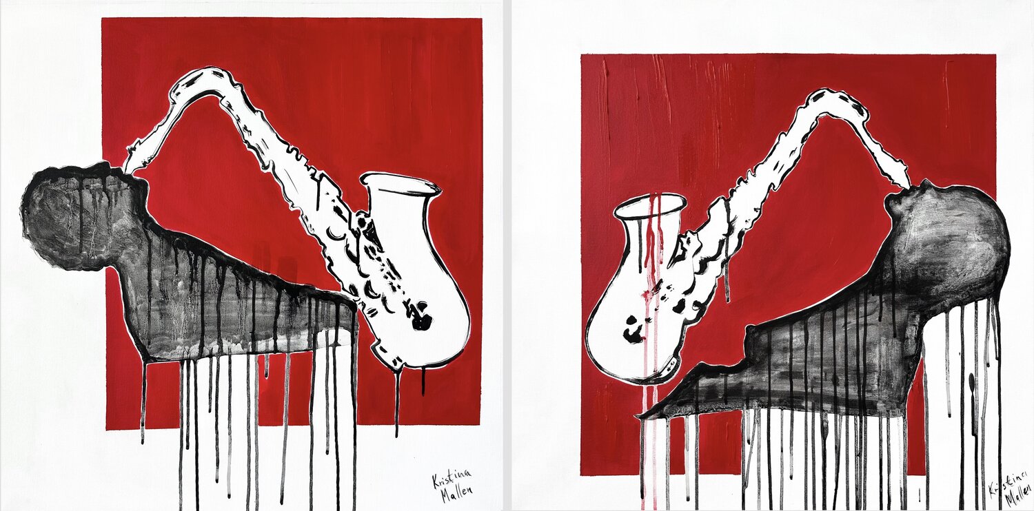 Two Solos: Sax Duet (Diptych) Kristina Mallen Original painting for sale