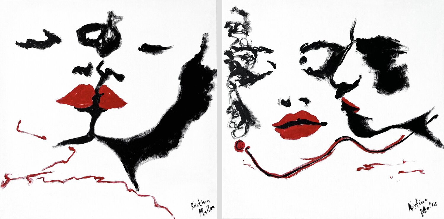 Diptych: L’Intimité d’un Baiser Kristina Mallen Original painting for sale