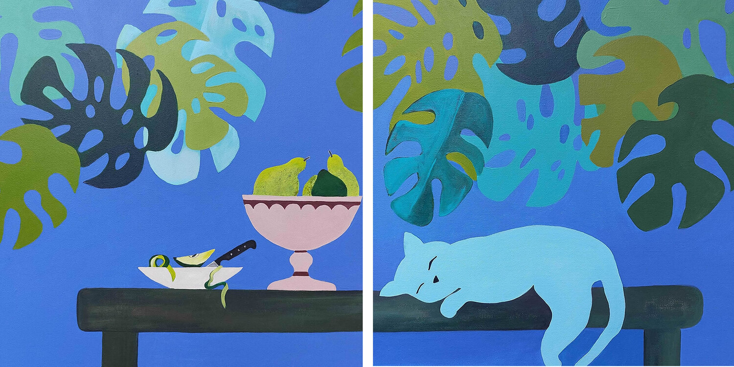 Veranda mit Blick auf die Anden (Diptychon) Karina Fulara Original painting for sale