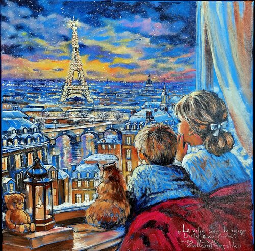 La ville sous la neige. Les toits de Paris. von Svitlana Gryshko Loguinoff, Malerei kaufen auf Select