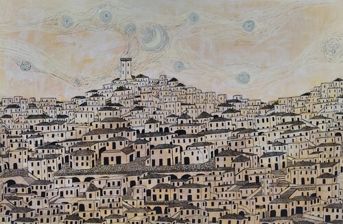La Città Bianca - Notte Stellata by Renzo Buggiani, Painting for Sale on Select