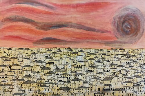 Cielo Ferito sulla Città Bianca by Renzo Buggiani, Painting for Sale on Select