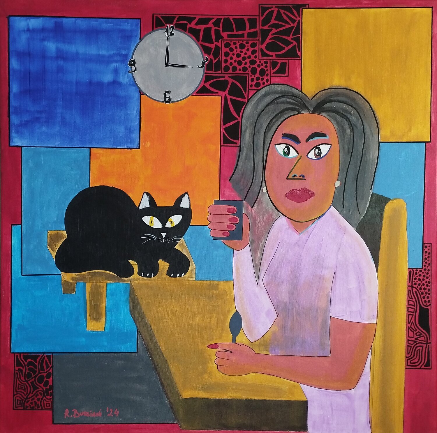 Il caffè delle 3 Renzo Buggiani Original painting for sale