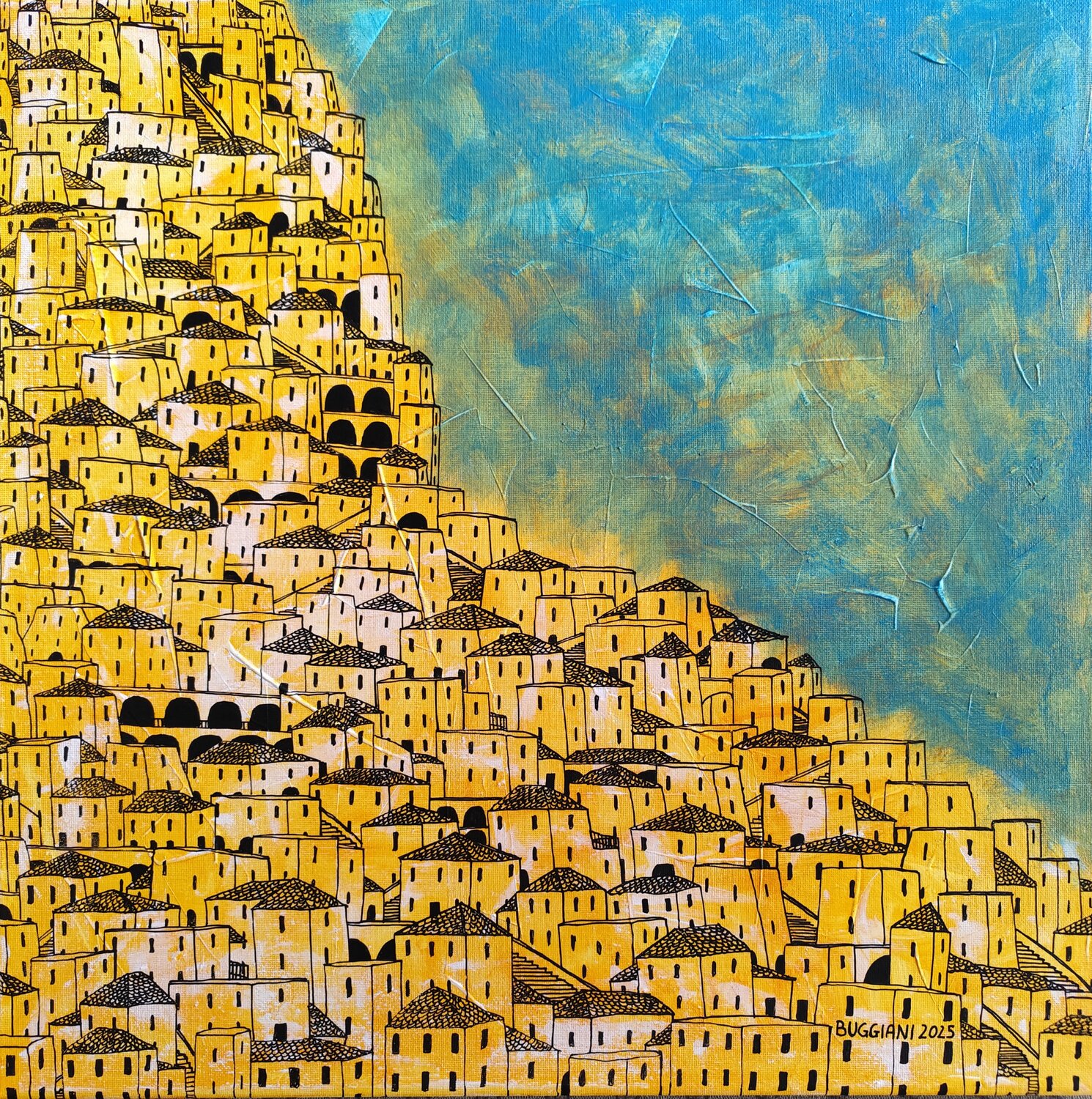 Onde di Vento sulla Città Bianca Renzo Buggiani Original painting for sale