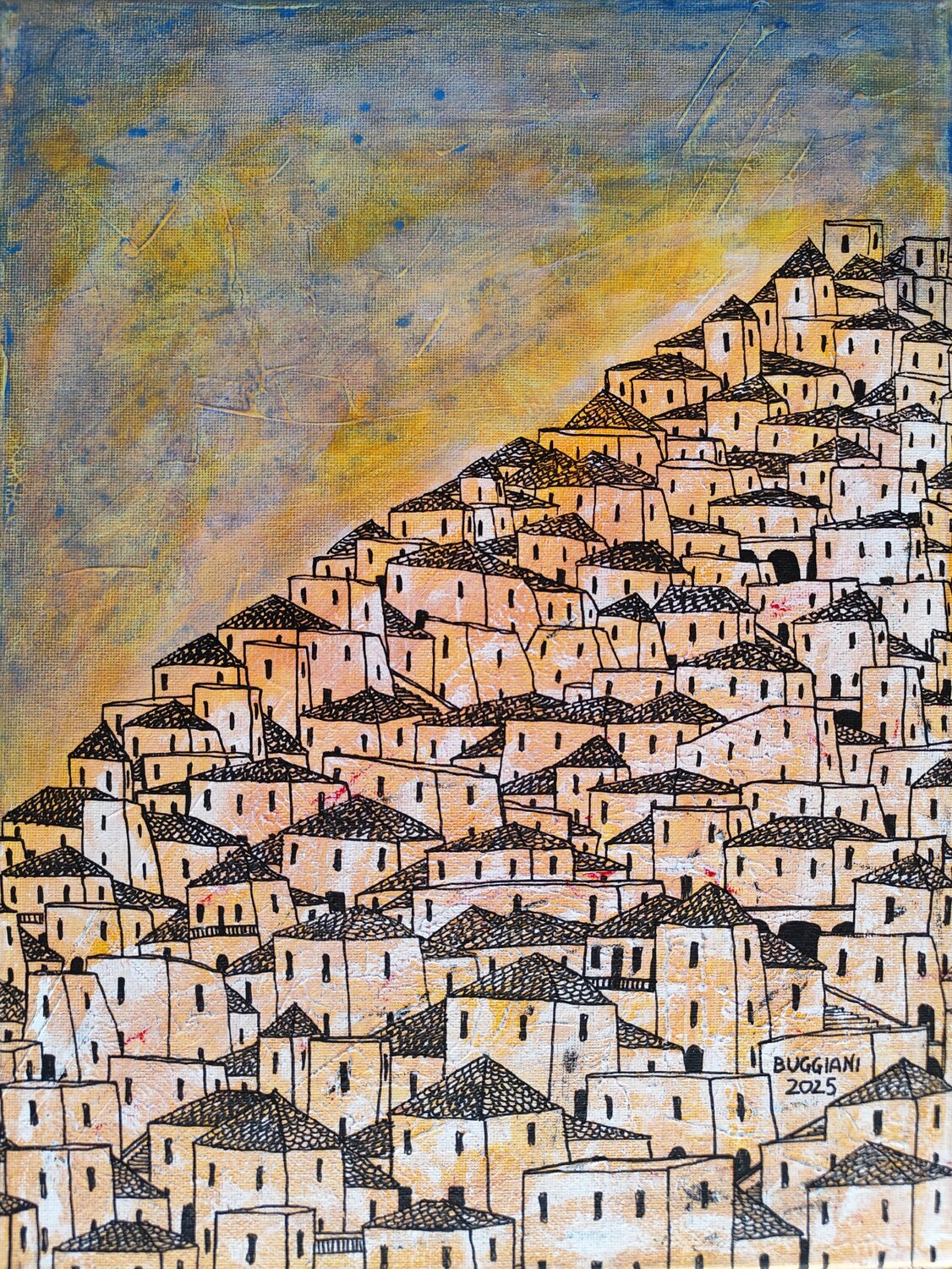Luci Silenziose sulla Città Bianca Renzo Buggiani Original painting for sale