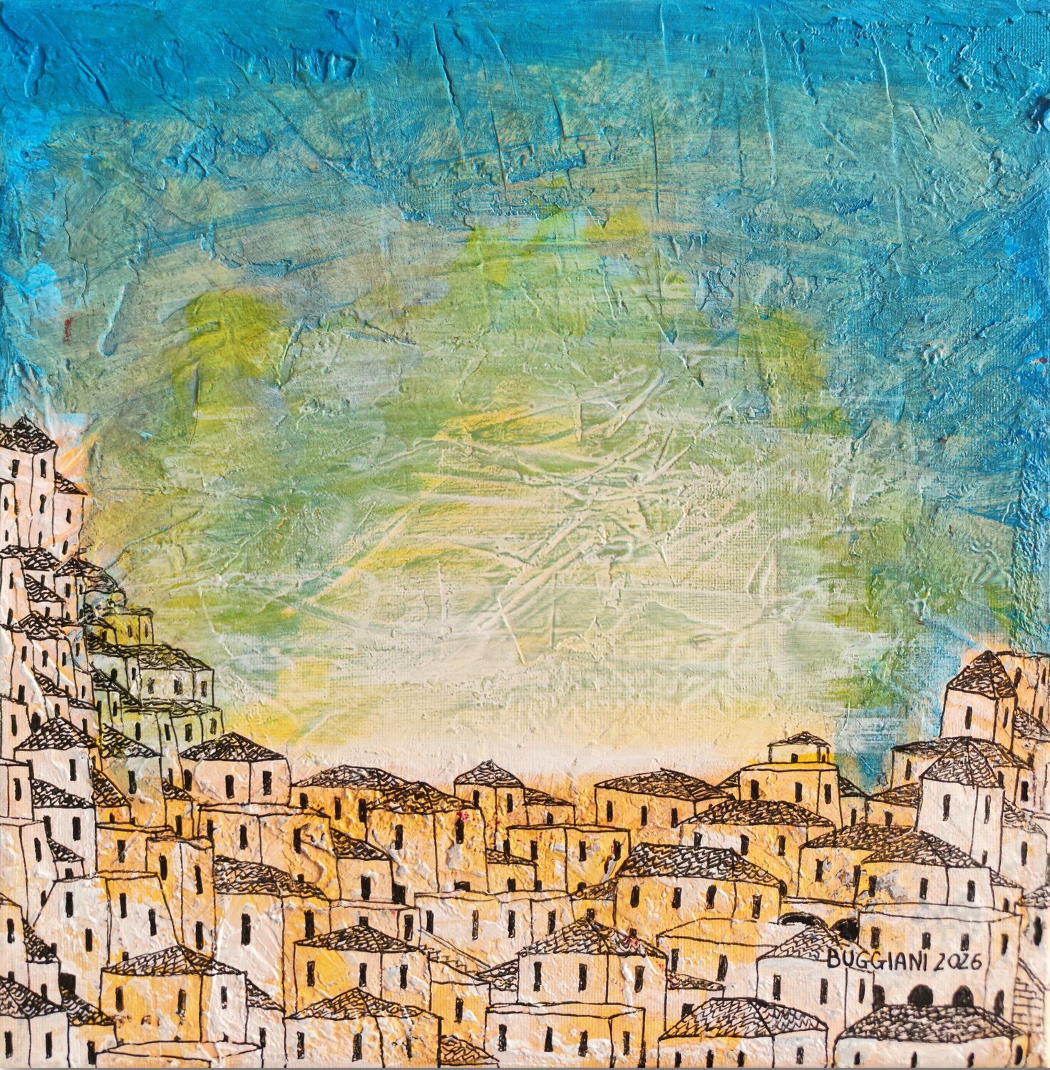 Città Bianca: il Centro del Silenzio - Miniature Renzo Buggiani Original painting for sale