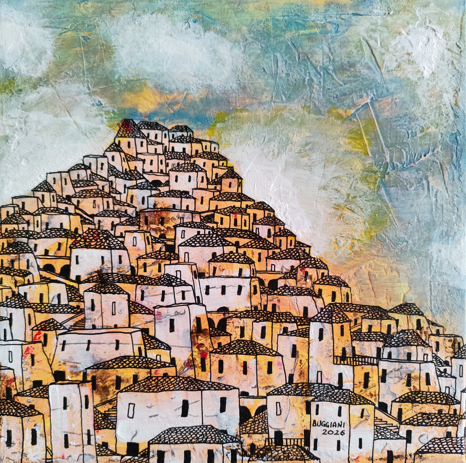 Sky Over the White City - A Miniature Renzo Buggiani Original painting for sale