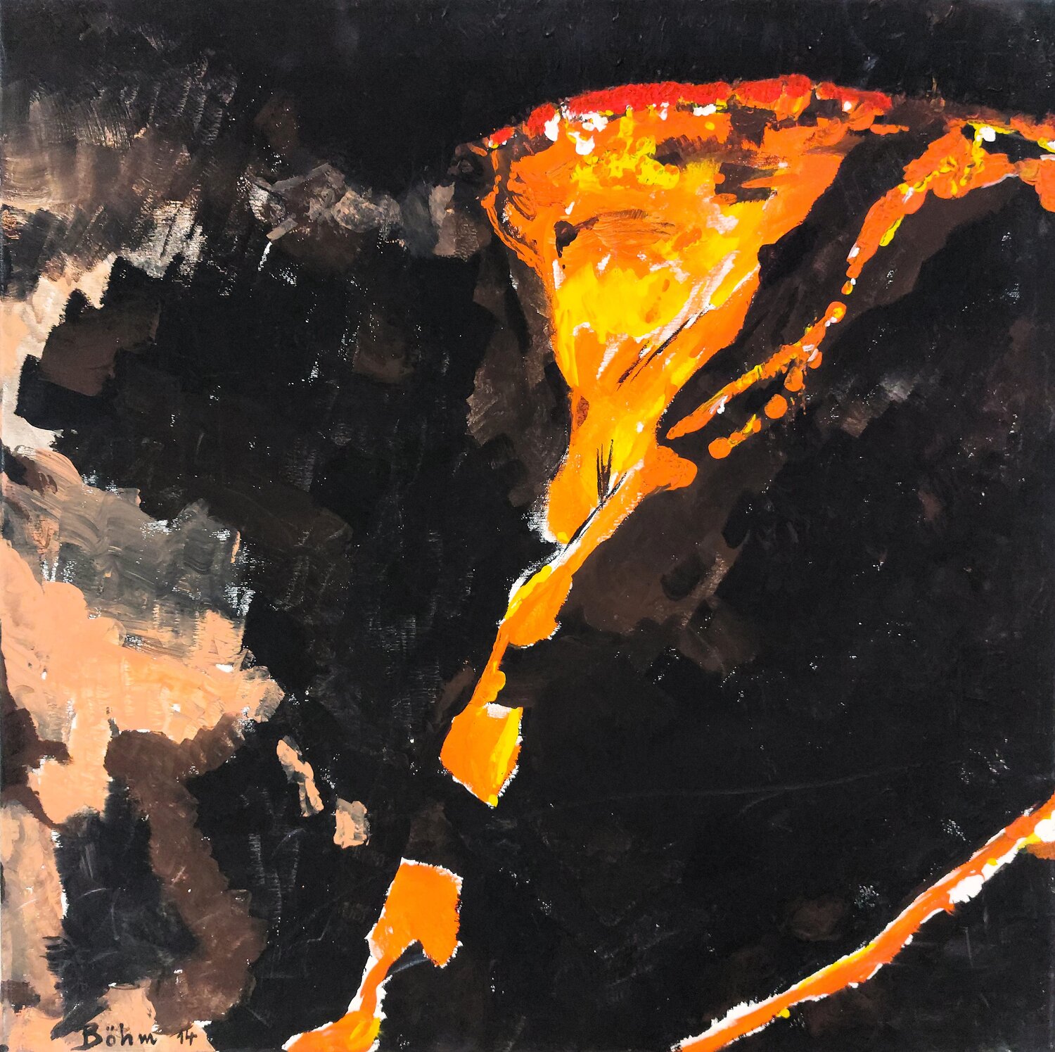 Wie aus dem Kraterrand pure Lava schießt Matthias Maria Boehm Original painting for sale