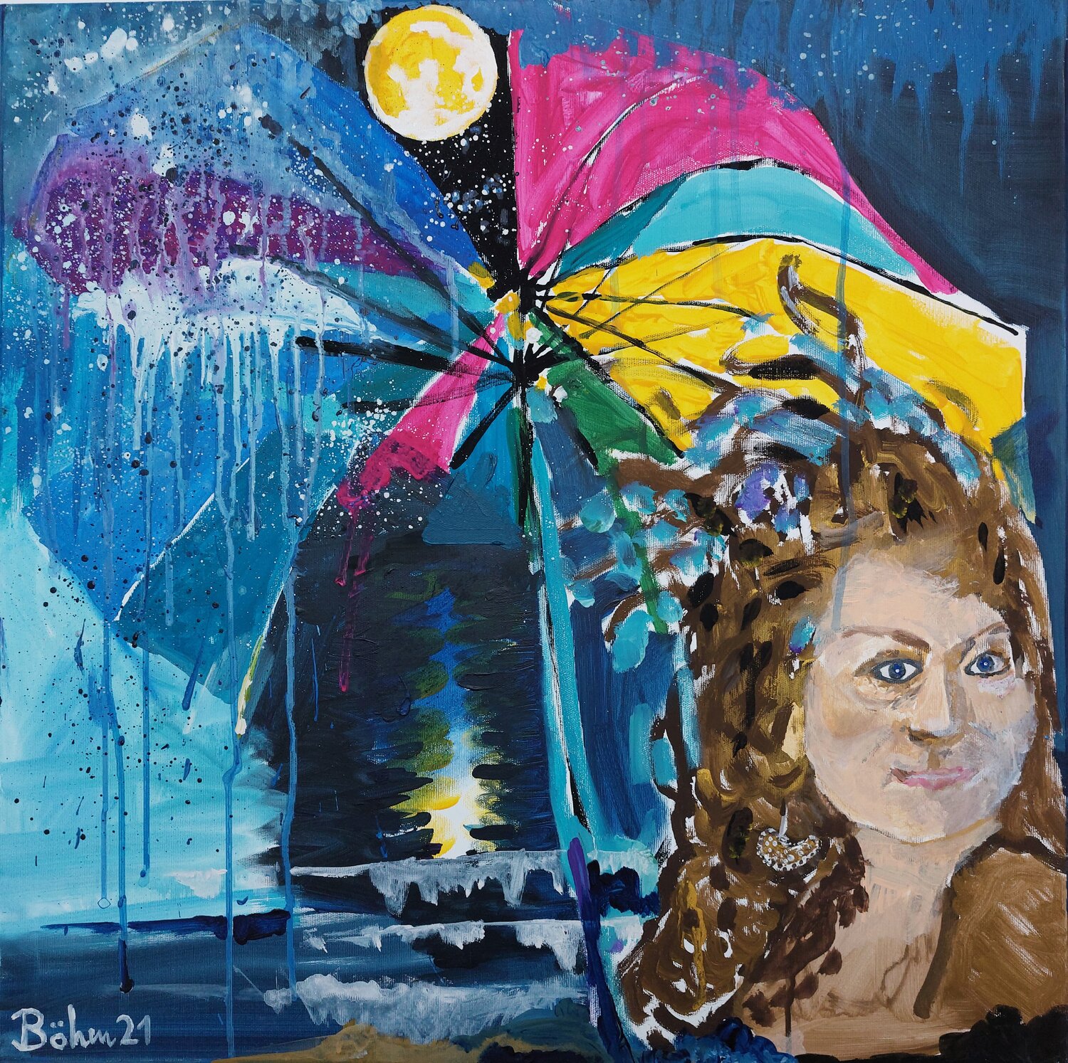 Ich lass dich nicht im Regen stehen Matthias Maria Boehm Original painting for sale