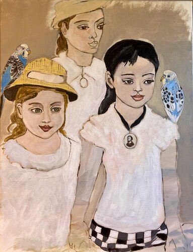 « Le couvent des oiseaux »  ou « Jeunes filles aux perruches « by Muriel Ho Paintings, Painting for Sale on Select