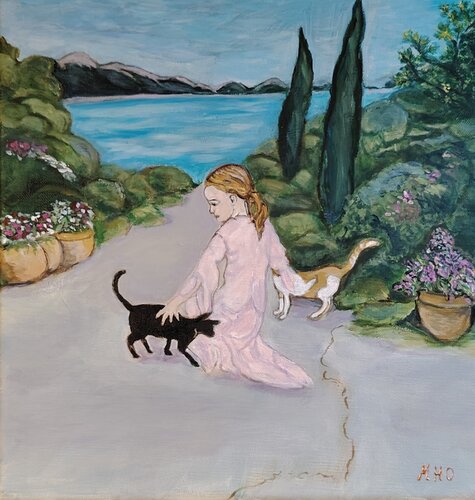 Fillette aux chats by Muriel Ho Paintings, Painting for Sale on Select