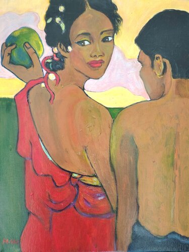 "Conversation"  d'après "Trois Tahitiens" de Gauguin by Muriel Ho Paintings, Painting for Sale on Select