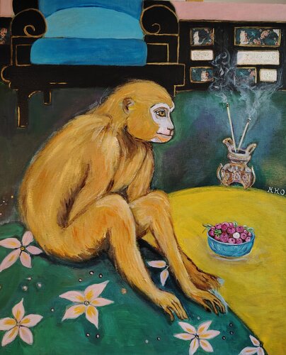 La méditation du petit singe roux by Muriel Ho Paintings, Painting for Sale on Select