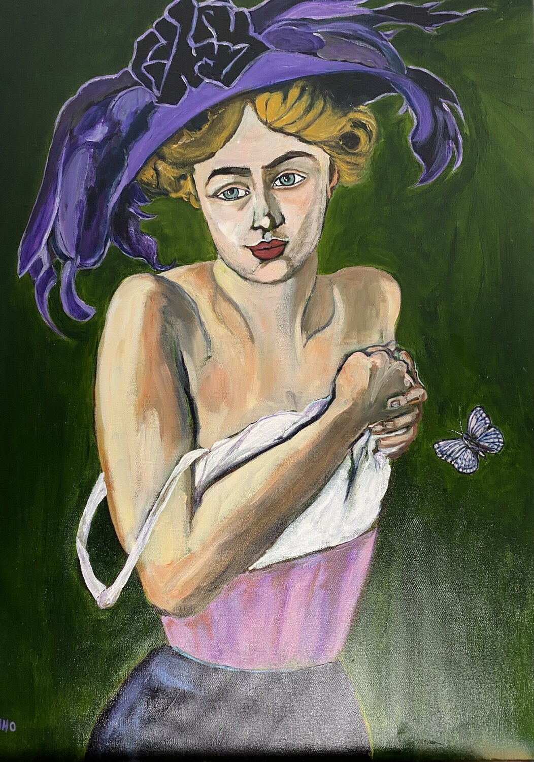 Jeune fille au chapeau violet Muriel Ho Paintings Original painting for sale