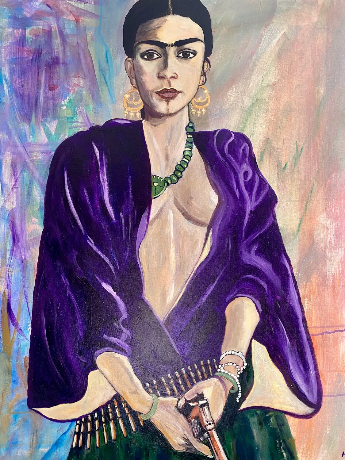 Frida with a gun Muriel Ho Paintings Original painting for sale