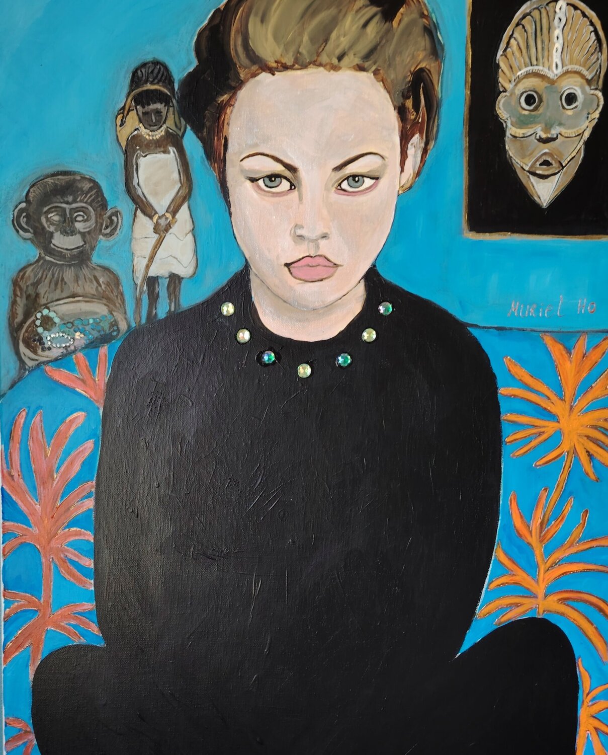 Girl in black in her living room Muriel Ho Paintings Original painting for sale