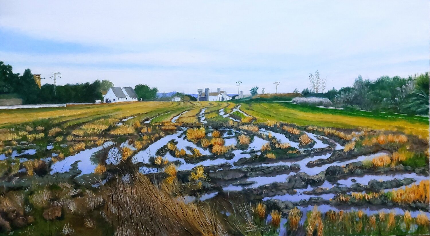 DOS BARRACAS EN EL CAMPO EMBARRADO Joaquin Pardo Original painting for sale