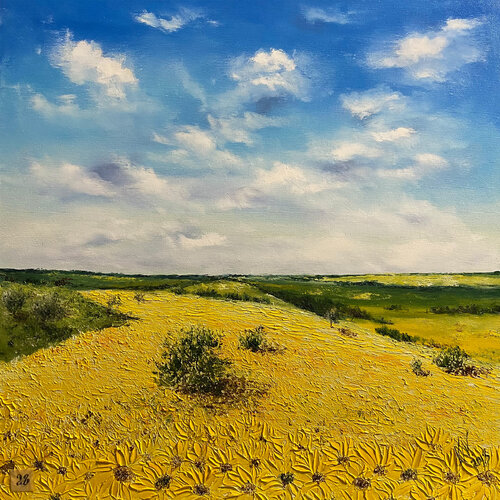 Field of sunflowers by Volodymyr (Vladimir) Nezdiimynoha (Nezdiymynoga), Painting for Sale on Select