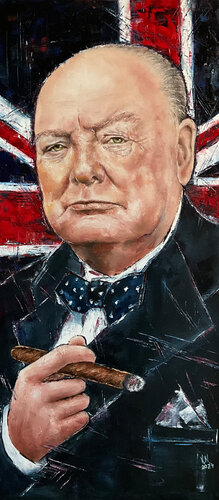 Churchill with a cigar by Volodymyr (Vladimir) Nezdiimynoha (Nezdiymynoga), Painting for Sale on Select