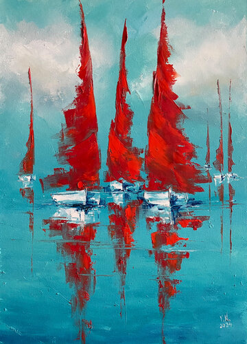 Red sails 12 by Volodymyr (Vladimir) Nezdiimynoha (Nezdiymynoga), Painting for Sale on Select