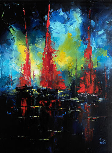 Yachts at sunset by Volodymyr (Vladimir) Nezdiimynoha (Nezdiymynoga), Painting for Sale on Select