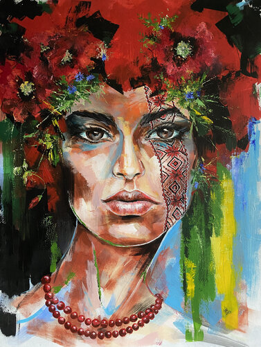 Tenderness and strength. Portrait of a Ukrainian woman. by Volodymyr (Vladimir) Nezdiimynoha (Nezdiymynoga), Painting for Sale on Select