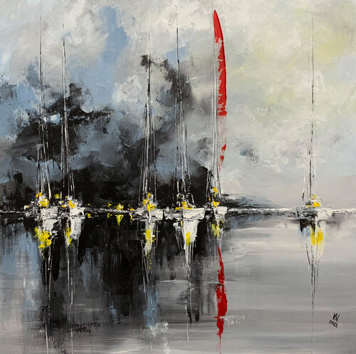 White sailboats by Volodymyr (Vladimir) Nezdiimynoha (Nezdiymynoga), Painting for Sale on Select