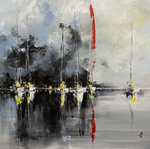 White sailboats by Volodymyr (Vladimir) Nezdiimynoha (Nezdiymynoga), Painting for Sale on Select
