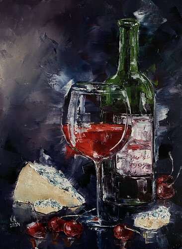Wine and cheese by Volodymyr (Vladimir) Nezdiimynoha (Nezdiymynoga), Painting for Sale on Select