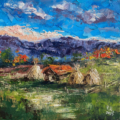 Ukrainian rural landscape. Carpathian Mountains. by Volodymyr (Vladimir) Nezdiimynoha (Nezdiymynoga), Painting for Sale on Select