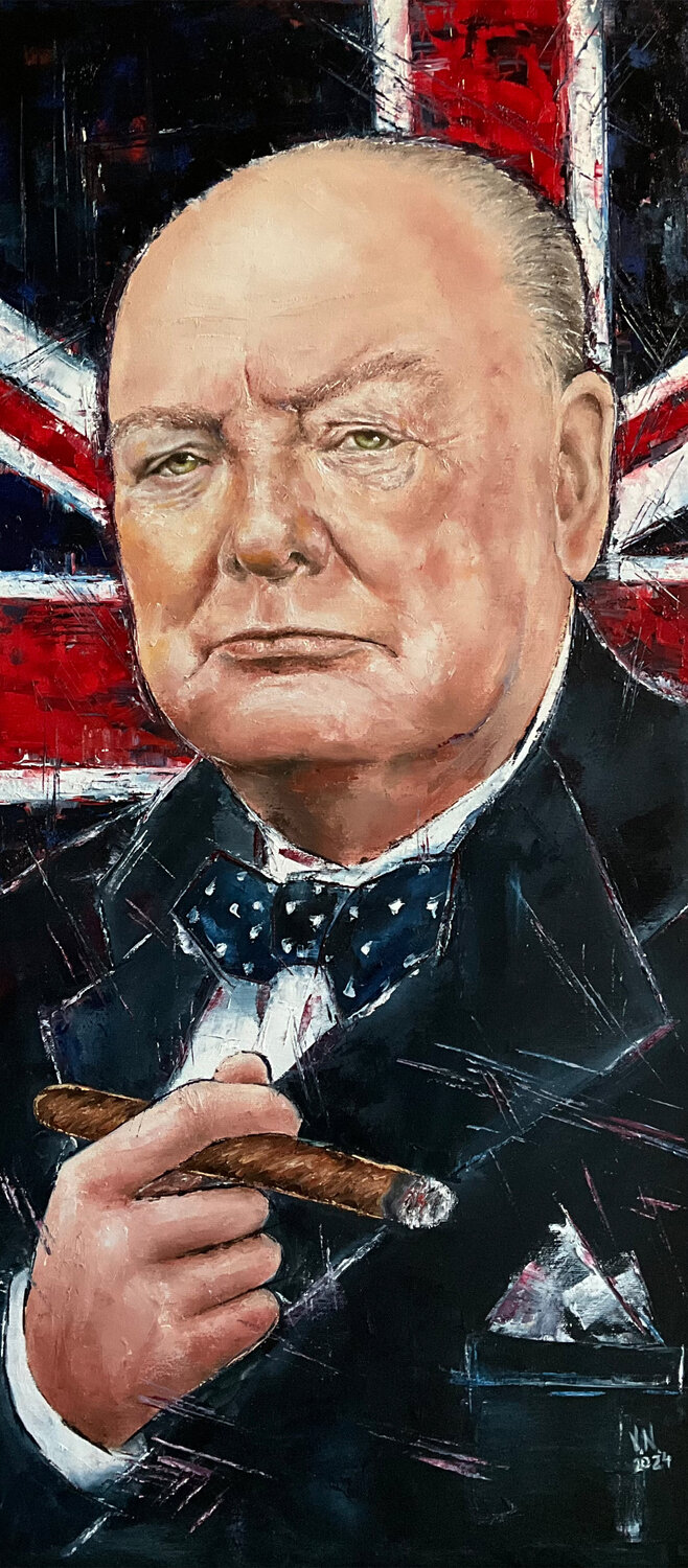 Churchill with a cigar Volodymyr (Vladimir) Nezdiimynoha (Nezdiymynoga) Original painting for sale