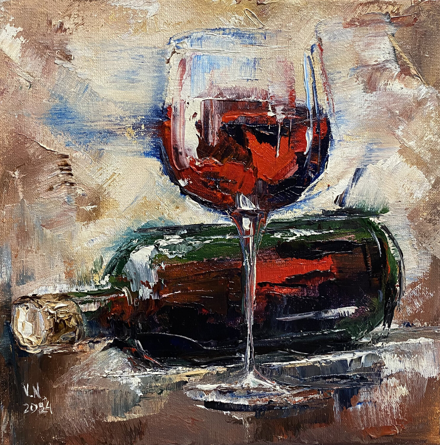 Glass of red wine 2 Volodymyr (Vladimir) Nezdiimynoha (Nezdiymynoga) Original painting for sale