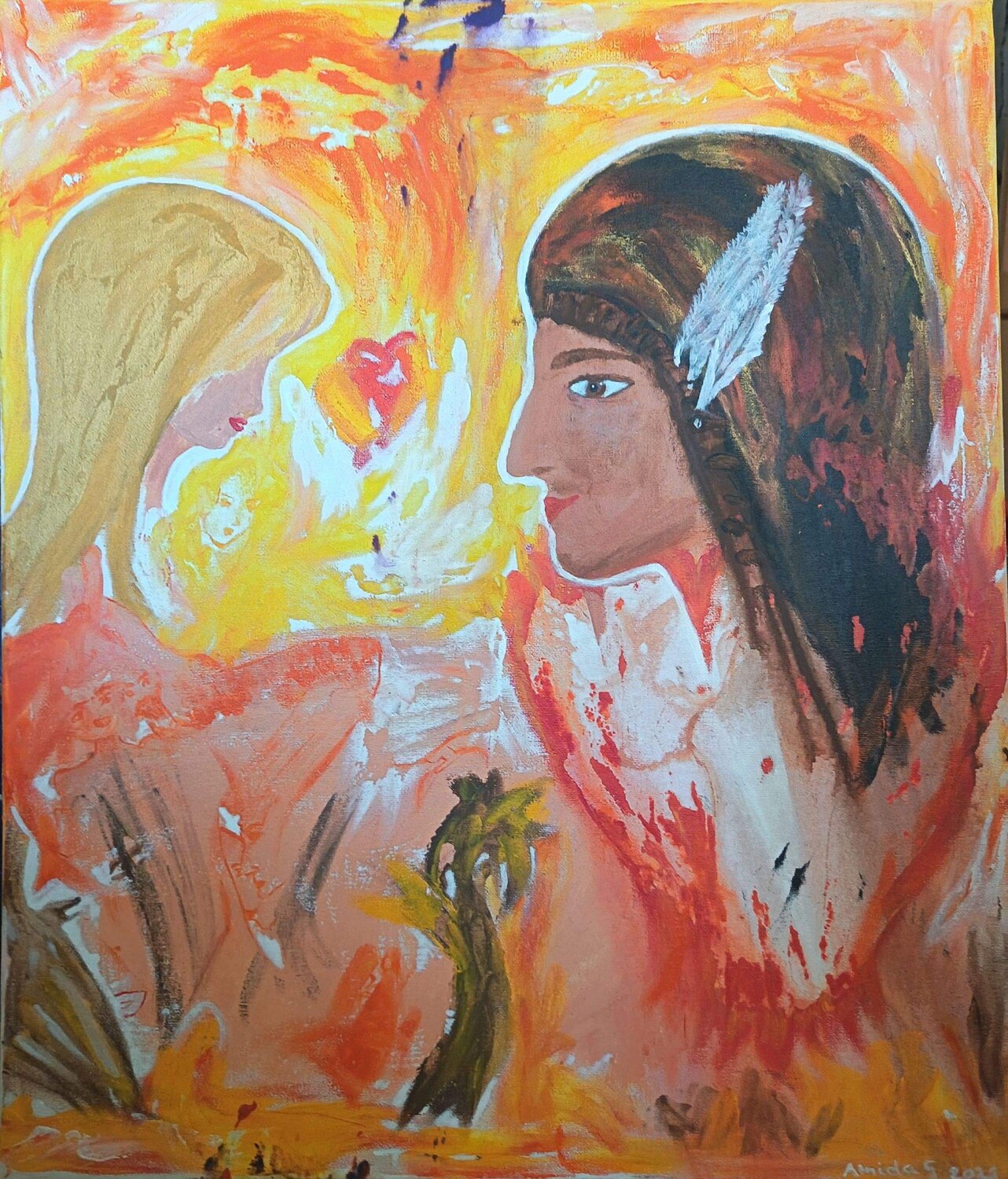 The fire of the ancestors Amida G. Original painting for sale
