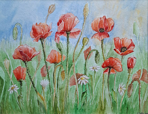 Wiese Mit Mohn by Ewa Martens, Painting for Sale on Select
