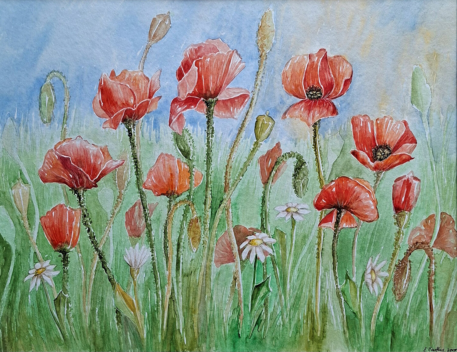 Wiese Mit Mohn Ewa Martens Original painting for sale