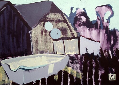 Boat In Front Of House by Weronika Raczynska, Painting for Sale on Select
