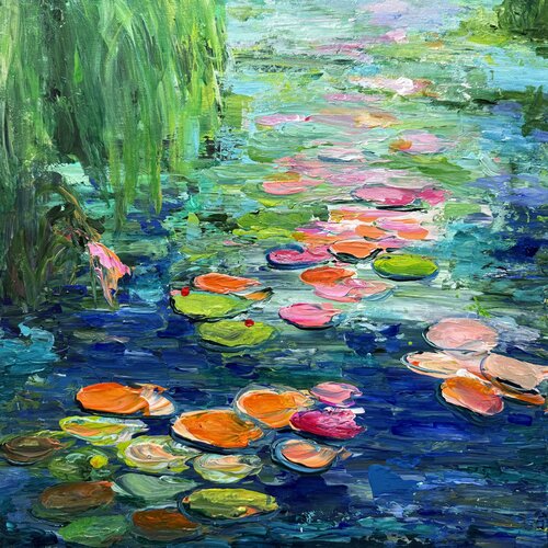 Water Lilies on the Run by Maria-Victoria Checa, Painting for Sale on Select