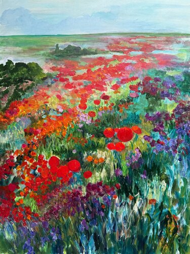 Whimsical Poppy Field by Maria-Victoria Checa, Painting for Sale on Select