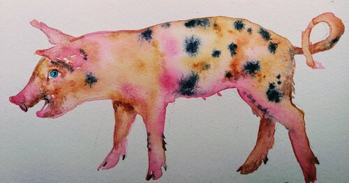 Lucky pink piglet 3 by Daniela Vasileva, Painting for Sale on Select