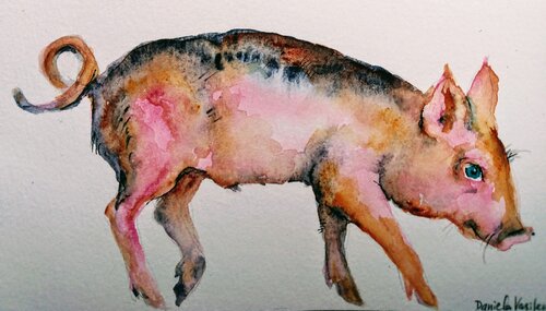 Lucky pink piglet 7 by Daniela Vasileva, Painting for Sale on Select
