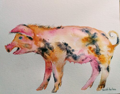 Lucky pink piglet 8 by Daniela Vasileva, Painting for Sale on Select