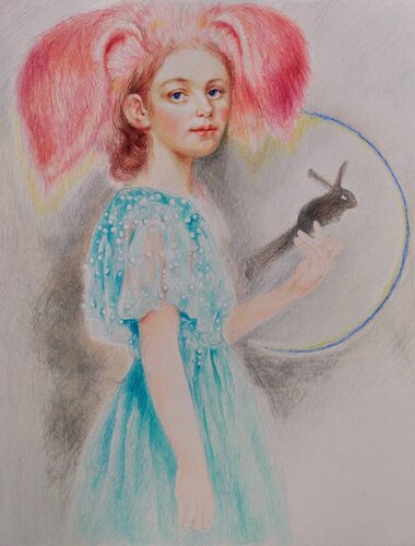 Shadow show.Girl with turquoise pearl dress by Daniela Vasileva, Drawing for Sale on Select