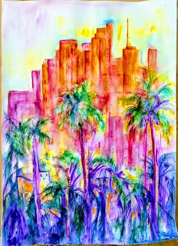Los Angeles morning glow by Daniela Vasileva, Painting for Sale on Select