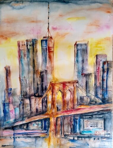 Brooklyn Bridge NYC morning glow by Daniela Vasileva, Painting for Sale on Select