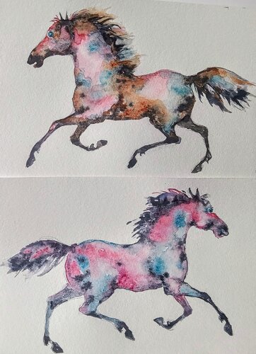 Two painted mustangs running by Daniela Vasileva, Painting for Sale on Select