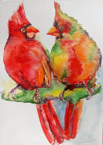 Christmas cardinals by Daniela Vasileva, Painting for Sale on Select